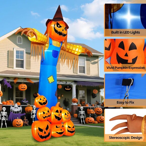 ⚡Halloween Inflatables with Music, Kalolary Giant Pumpkin Scarecrow Inflatable - Picture 7 of 7